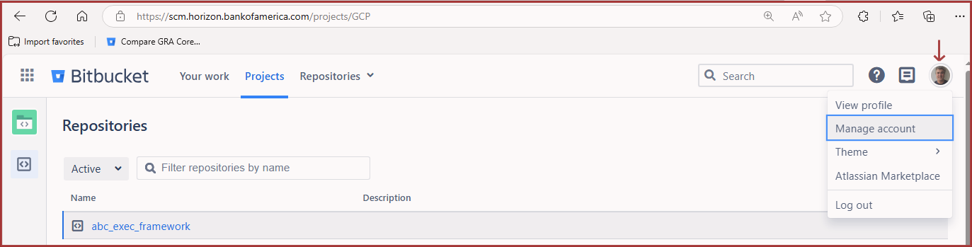 Invoking Bitbucket's Manage Account settings